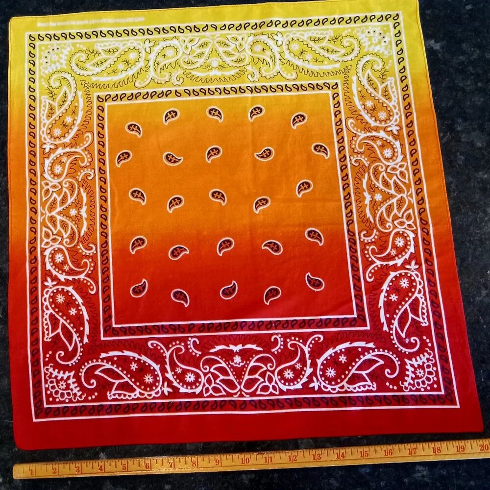 FREE upon request w/$10+ purchase! 100% COTTON Red, Orange & Yellow Bandana